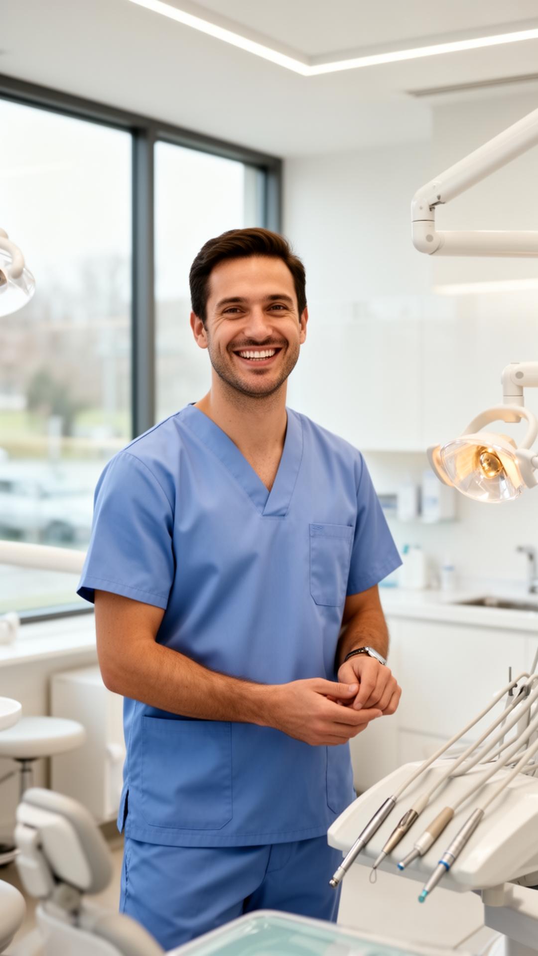A dentist welcoming patients in a modern practice