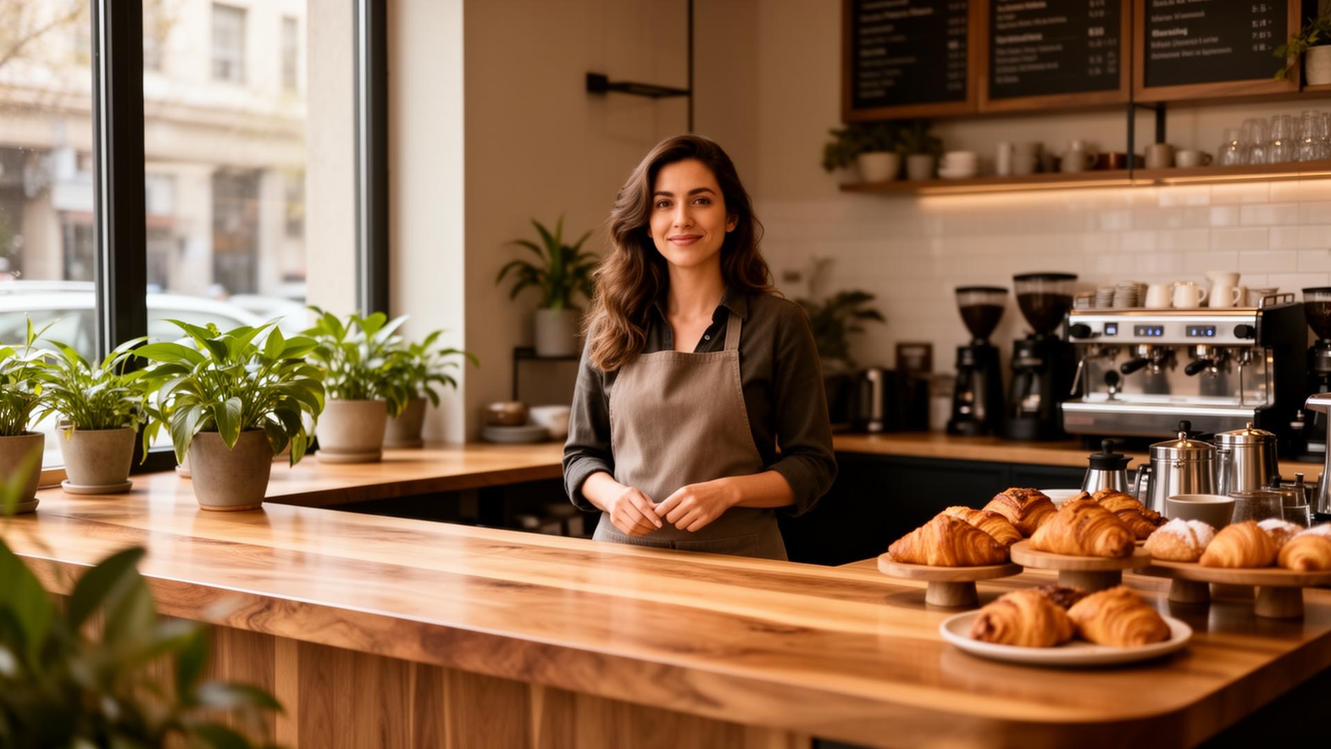 A coffee shop owner welcoming customers